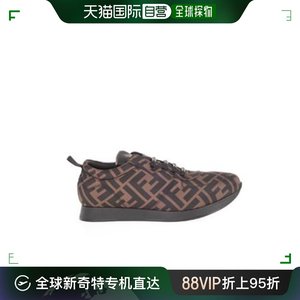 香港直邮FENDI 女童棕色皮革和织物运动鞋 JMR339-A8CE-F0R7V