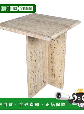 自营 jonathan yCecil 14英寸现代天然大理石手工T形茶几，灰色/