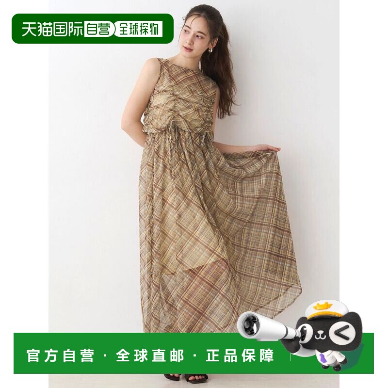 日本直邮CALNAMUR 女装 薄透层叠雪纺格纹连衣裙 【付后1h可退】