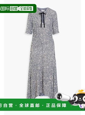 1h可退 香港直邮GANNI 甘尼 女士 珠片弹性网纱长款连衣裙 F92466