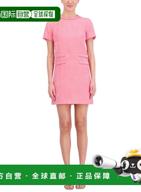 自营 Eliza J Boucle Shift女式粉色编织镶边后拉链FTS1114-粉色