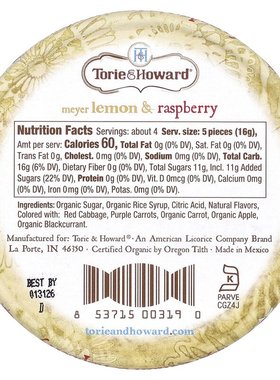 Torie & Howard,有机硬糖，梅约柠檬树莓味，2 盎司（57 克）