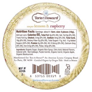 Torie & Howard,有机硬糖，梅约柠檬树莓味，2 盎司（57 克）
