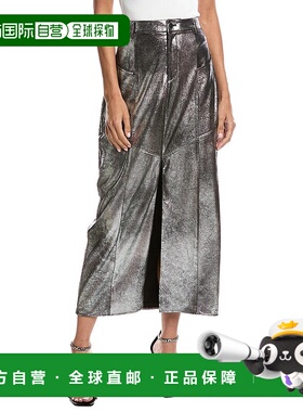 自营AMUR Jil Midi短裙-银色 美国奥莱直发半身裙a字裙