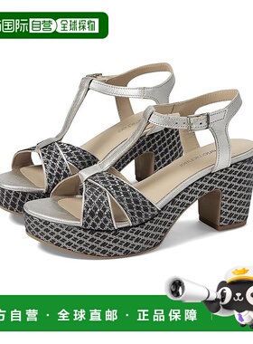 自营 Eric Michael Valencia女式凉鞋黑色银色皮革块鞋跟FD1438-