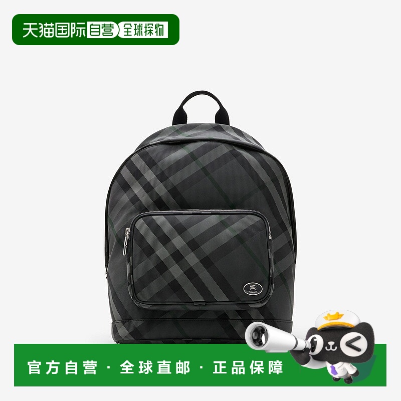 自营欧洲直邮Burberry博柏利 Grid系列男士炭灰色聚酰胺格纹拉链