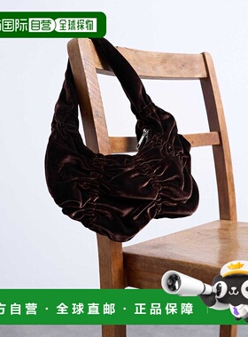 1h可退 香港直邮潮奢 Topshop 女士 Saphire 皱褶天鹅绒巧克力色