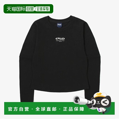 韩国直邮FILA 惠拉女式半开胸小徽标长袖T恤 FS2RLG3151F-BLK