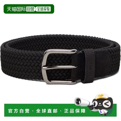1h可退 香港直邮BOSS 波士 男士 黑色 Braided Logo 腰带 5053716