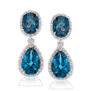 自营 Ross-Simons London Blue Topaz and . Diamond Drop Earrin