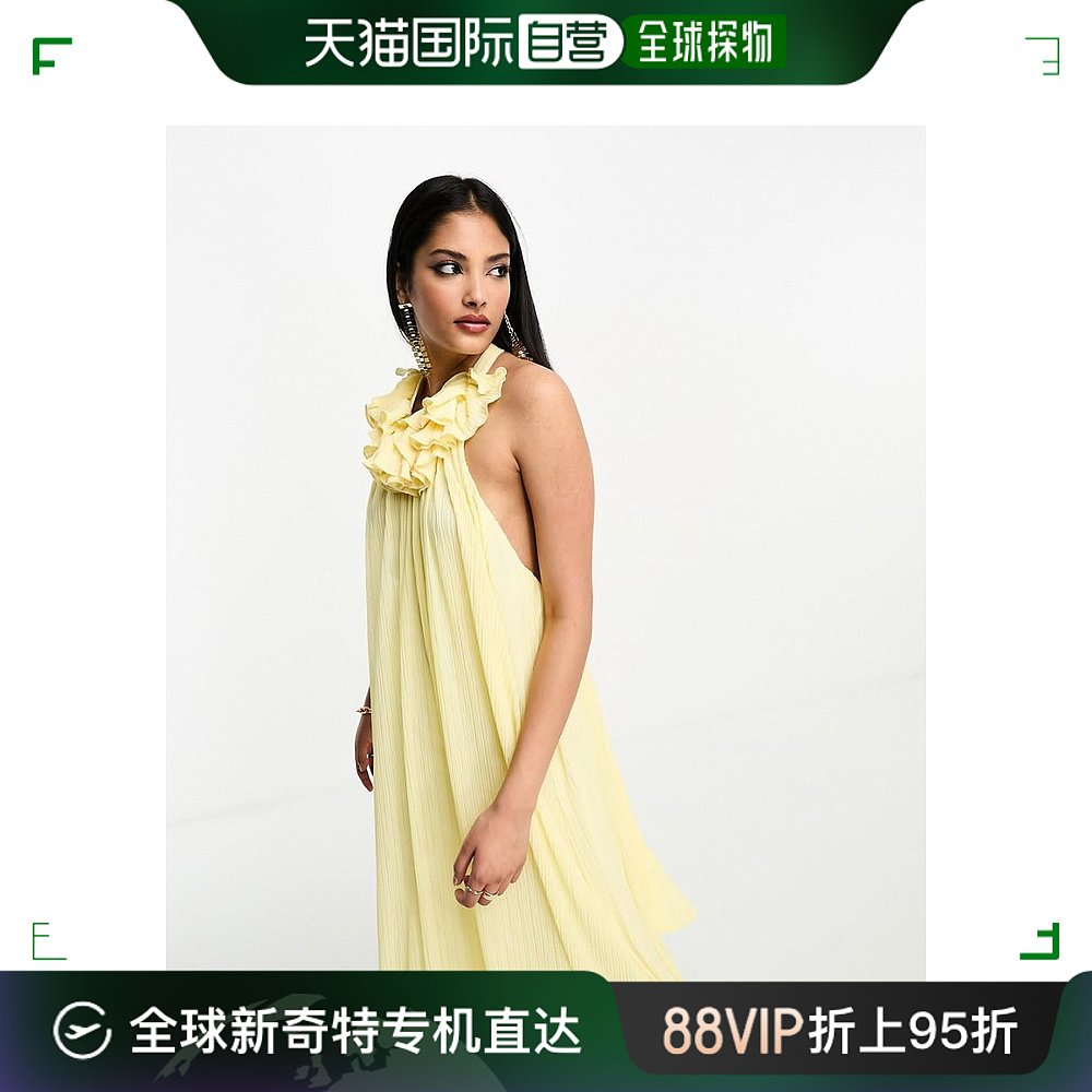 香港直邮潮奢 ASOS 女士设计花饰高领打褶背部绑带细节长款连衣裙