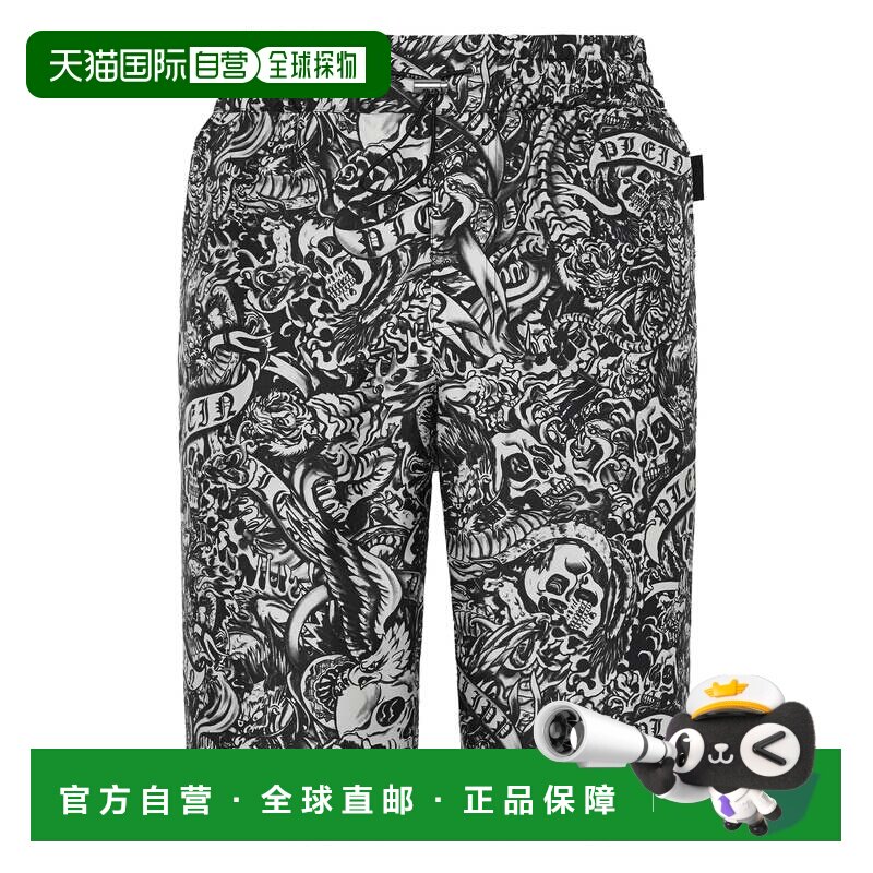 自营philipp plein丝绸 Cool Kid 短裤 纹身 - 黑色 美国奥莱直发