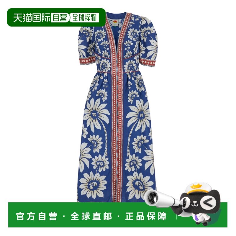 1h可退 香港直邮FARM RIO 女士 'Luna' 蓝色长款V领全幅花朵图案