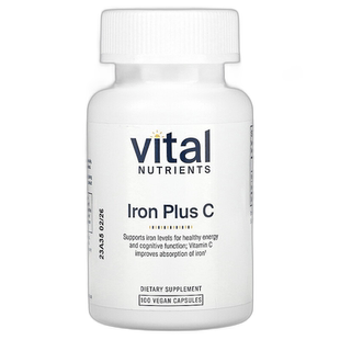 香港直邮Vital Nutrients,铁加 C,100 粒素食胶囊维生素