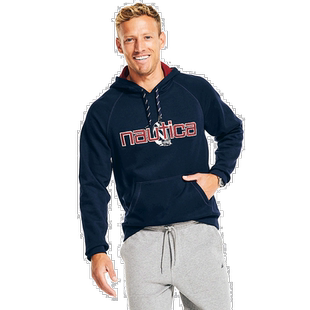 自营 Nautica 男式重新发行可持续制作徽标连帽衫 - 海军蓝 美国