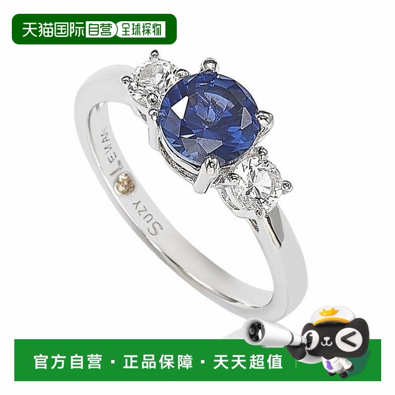 自营Suzy Levian 纯银蓝宝石和钻石口音订婚戒指 - 蓝色 【美国奥