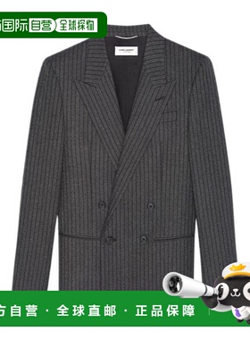 香港直邮Saint Laurent 双排扣羊毛条纹休闲夹克 653850Y1D25男装