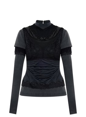 BALENCIAGA 女士T恤 808858TMV261000 CO 黑色 长袖分层T恤