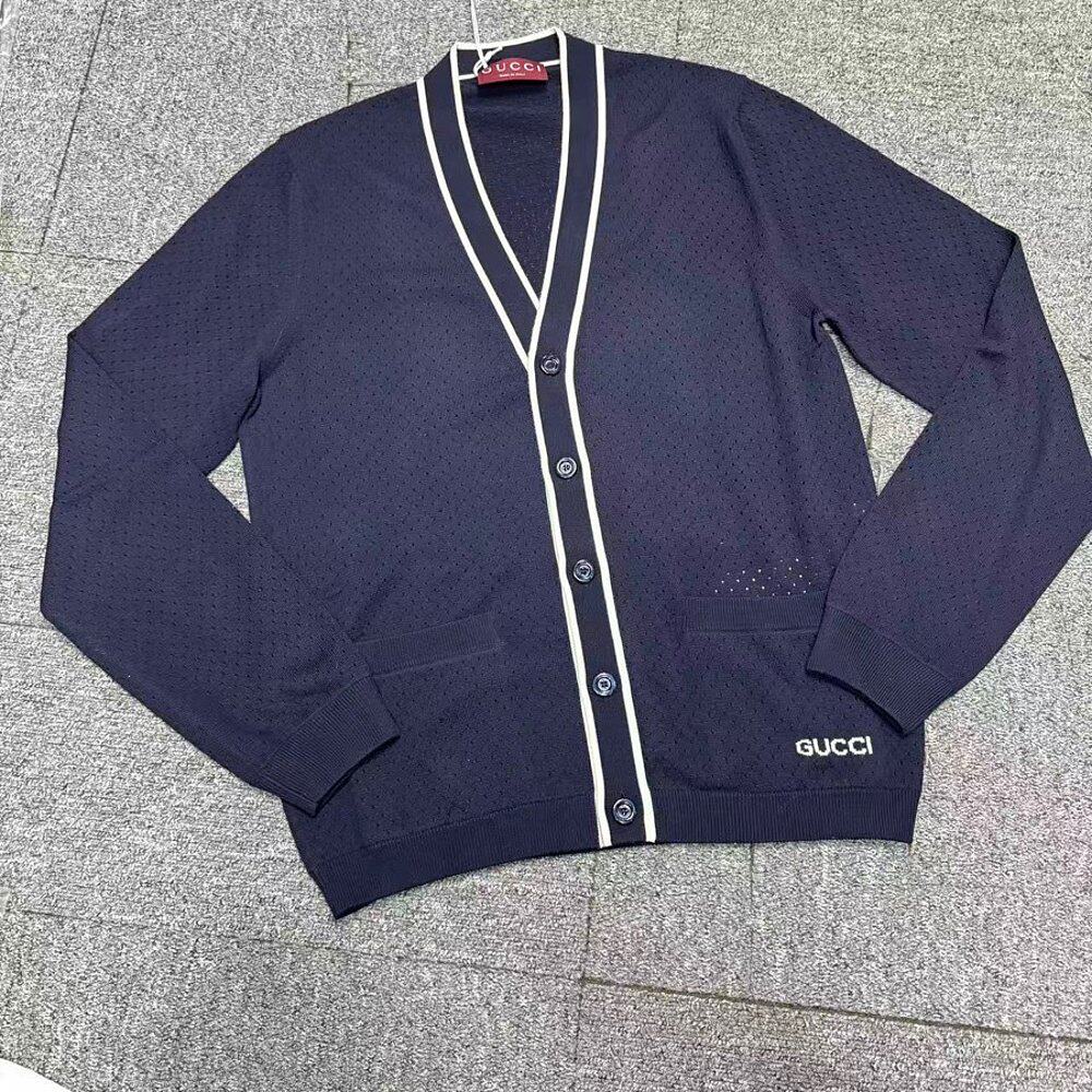 GUCCI 男士针织毛衣 834072XKESP4423 AW2025 蓝色 长袖针织开衫