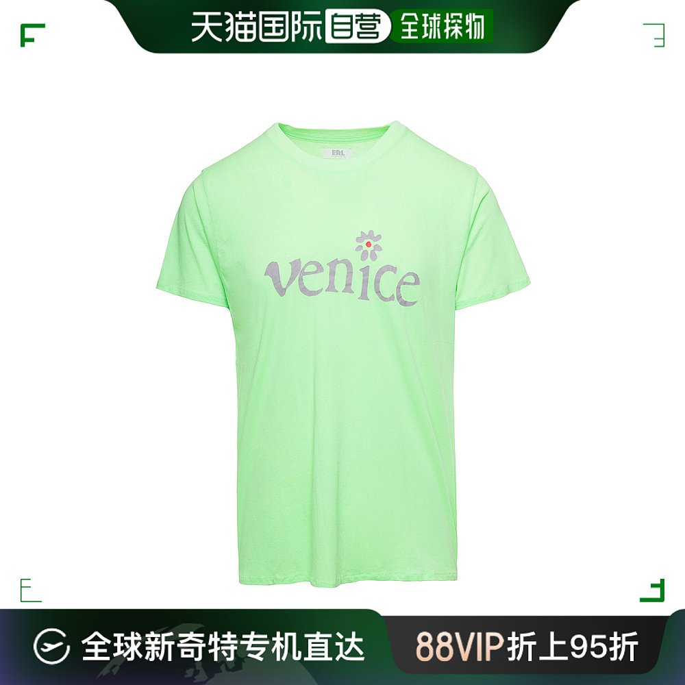 香港直邮潮奢 ERL男士 Venice绿色圆领印花棉质T恤 ERL06T012