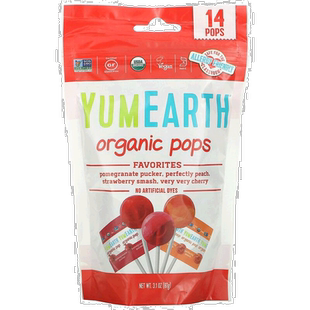 香港直发yumearth美味地球棒棒糖混合水果口味热量低水果原料85g