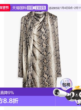1h可退 香港直邮KHAITE 女士 Shaz cupro-satin 垂褶蛇纹连衣裙 5