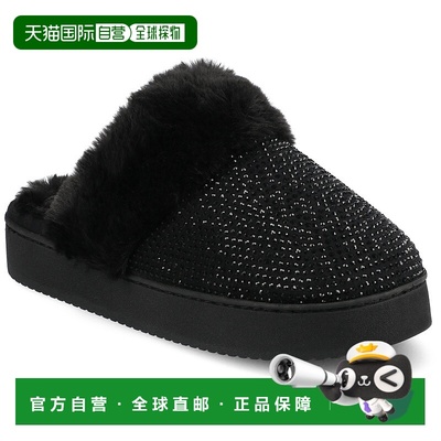 自营 journee collectionJournee女式Ember拖鞋-黑色 美国奥莱直