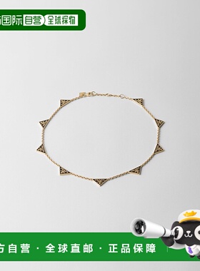 自营欧洲直邮Prada普拉达 女士黑色/金色金属金属三角标识项链