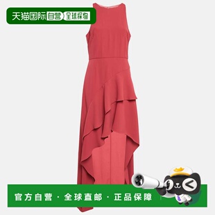 自营Monique Lhuillier Pink Crepe Ruffled Asymmetric Midi Dre