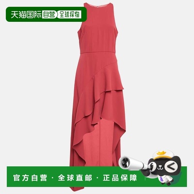 自营Monique Lhuillier Pink Crepe Ruffled Asymmetric Midi Dre