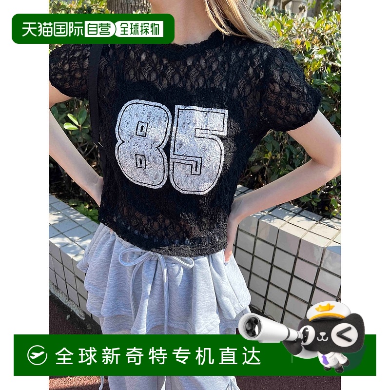 1h可退 日本直邮WC 女士编号刺绣蕾丝短袖T恤 WCK25SS008新款