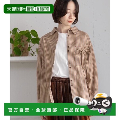 1h可退 日本直邮POU DOU DOU 法兰绒格子多处蝴蝶结衬衫针织衫