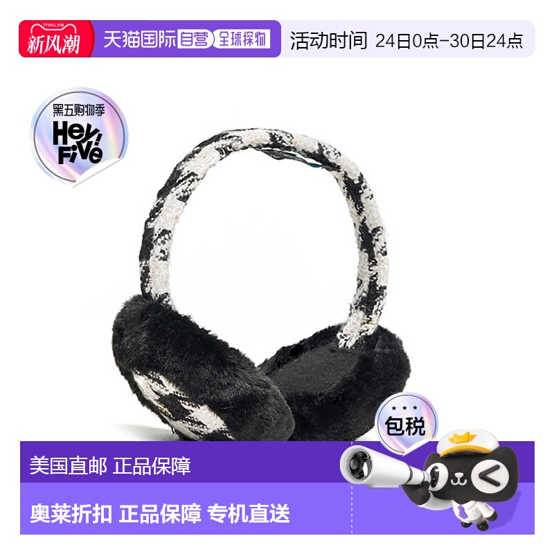 自营 jocelynTweed Earmuffs With Faux Fur In Black/ivory - bl