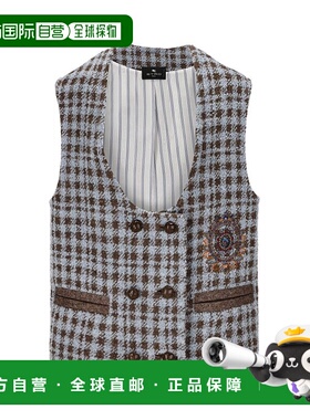 1h可退 香港直邮Etro 艾特罗 女士 ETRO 千鸟格刺绣 U 领马甲 115