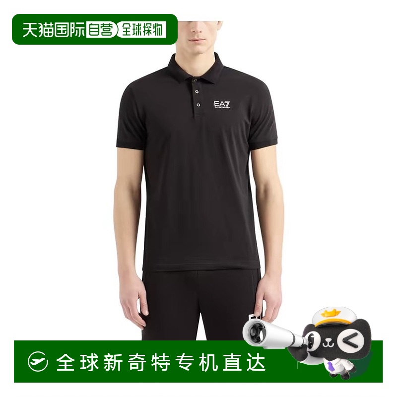 香港直邮EA7 男士黑色短袖POLO衫 字母Logo印花休闲短袖Polo衫