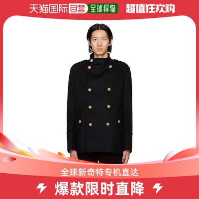 香港直邮潮奢 Balmain 男士黑色 Officer 大衣