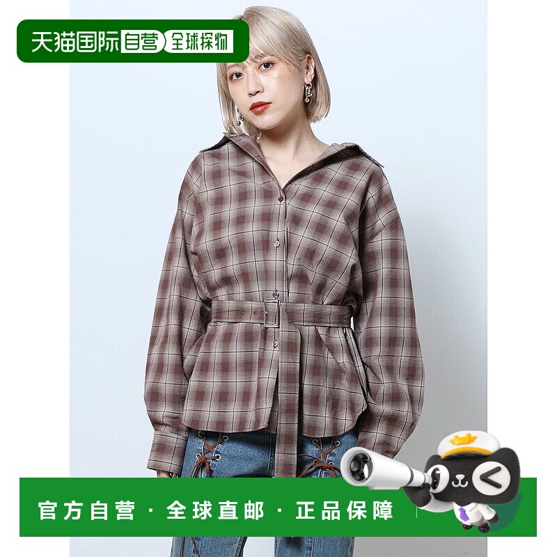 1h可退 日本直邮MURUA 女装 多穿法宽松格纹衬衫 可变身露肩/背心