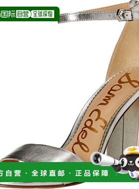 自营 Sam Edelman Yaro E8511L6901女式凉鞋10.5银色皮革块鞋跟ZP