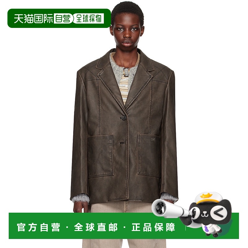 1h可退 香港直邮潮奢 Kijun 女士 棕色缝线合成皮革西装外套 24PF