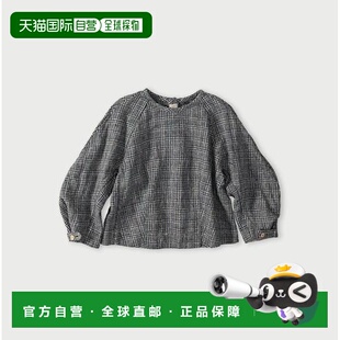 日本直邮45R 棉麻花呢圆泡泡袖衬衫