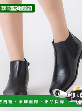【日本直邮】Coca女士短靴黑色牛皮革时尚粗跟中筒商务正装简约