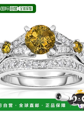自营 vir jewels1.60 克拉 3 石黄色和白色钻石订婚戒指 14K 白金