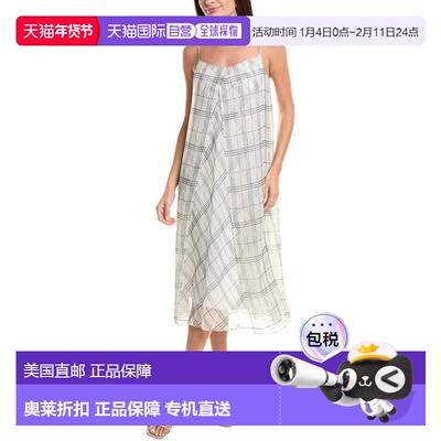 自营Vince Fenced Plaid Sheer Panel Midi Dress - white 美国奥