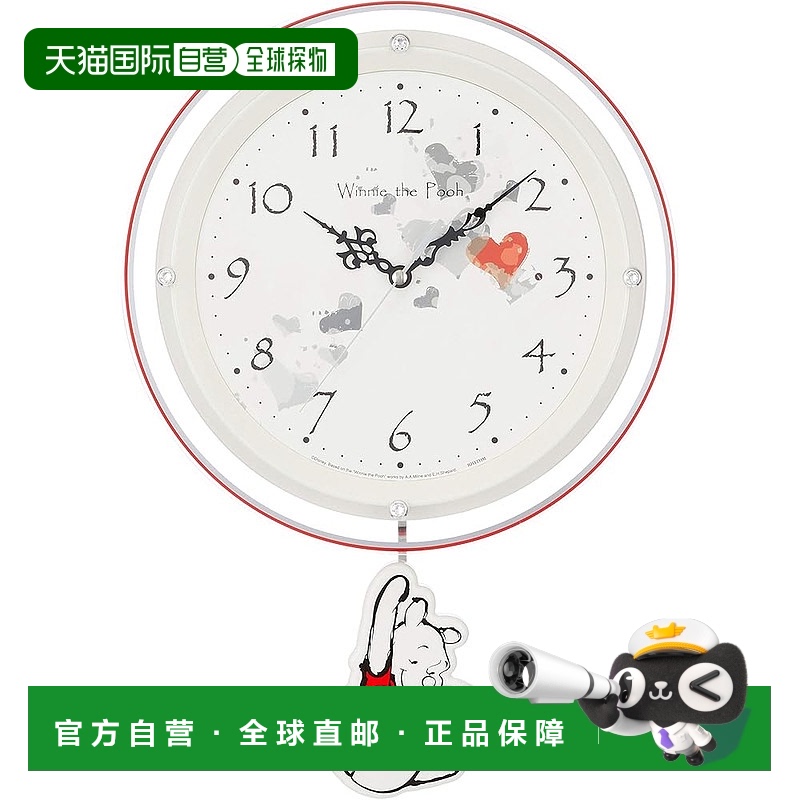 【日本直邮】Rhythm丽声 壁挂钟 维尼熊 珍珠白 8MX407MC03