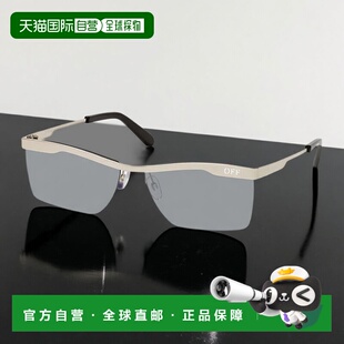 自营 off-white米白色太阳镜矩形半边,银色边框和灰色,带银色镜