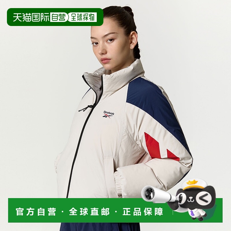 韩国直邮Reebok 拼色Logo立领长袖短款双面穿羽绒服 女款 米色