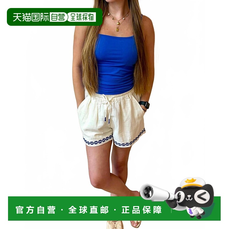 自营en cremeCaroline Tie Front Embroidered Shorts In Multi -