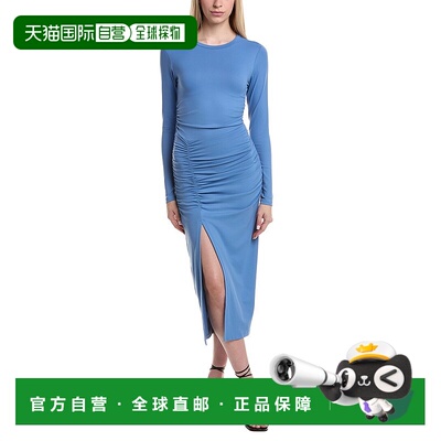 自营susana monaco Gathered Crew Slit Maxi Dress - blue 美国