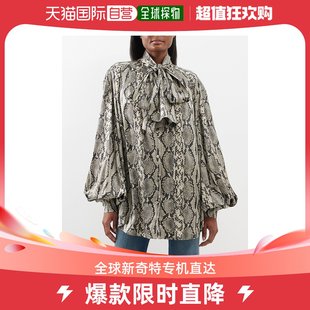 巴尔曼 女士蝴蝶结蛇纹真丝缎衬衫 Balmain 香港直邮潮奢