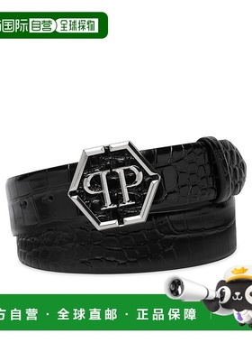 自营philipp pleinLeather Belt Hexagon - black/nickel 美国奥